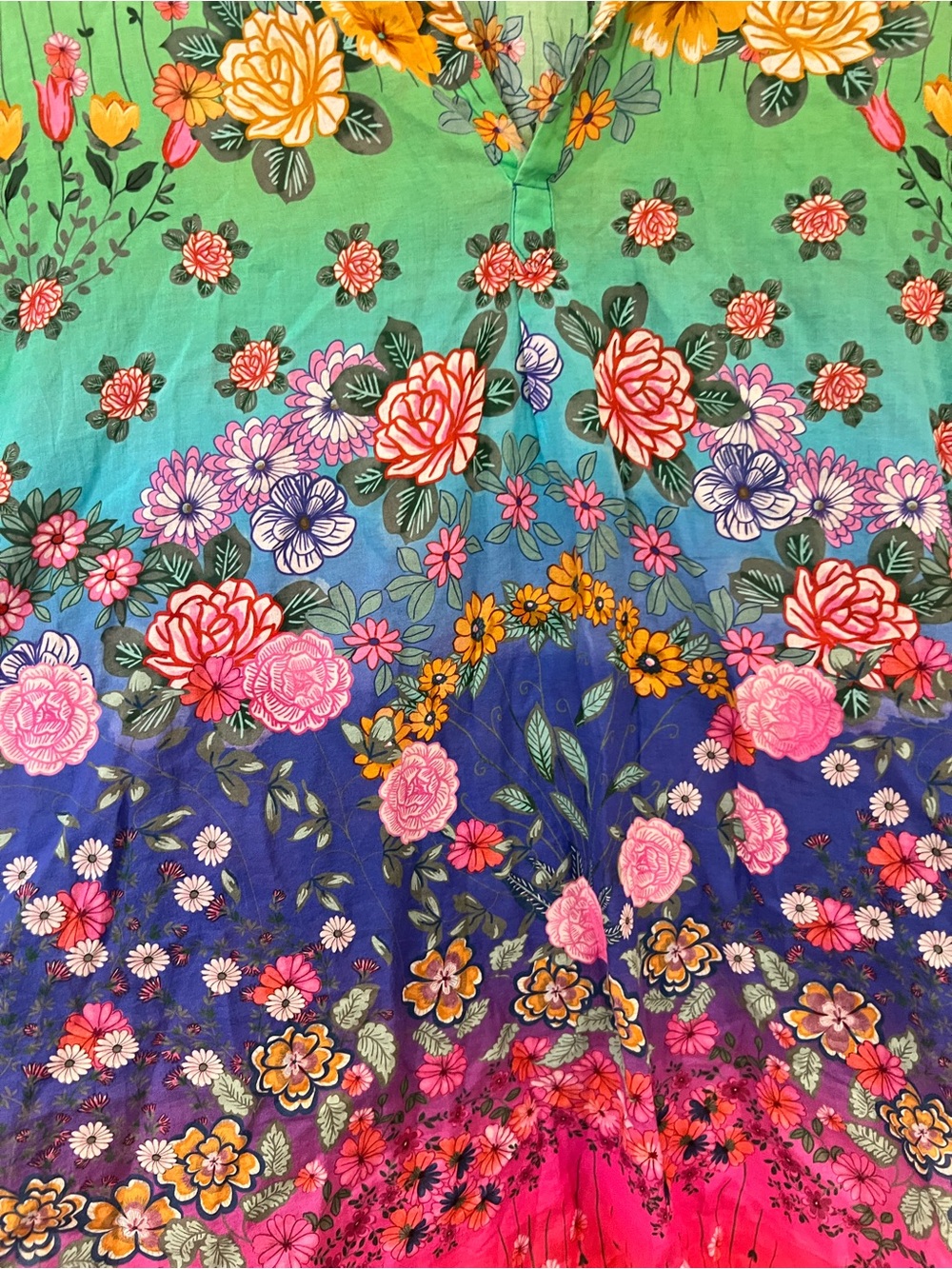 EUC Johnny Was Rainbow Floral Colorful Multicolored Henley Blouse - Picture 4 of 7